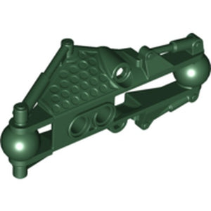 Dark green LEGO Bionicle Piraka arm section, part 53563, with textured top, two ball joints, and multiple holes.
