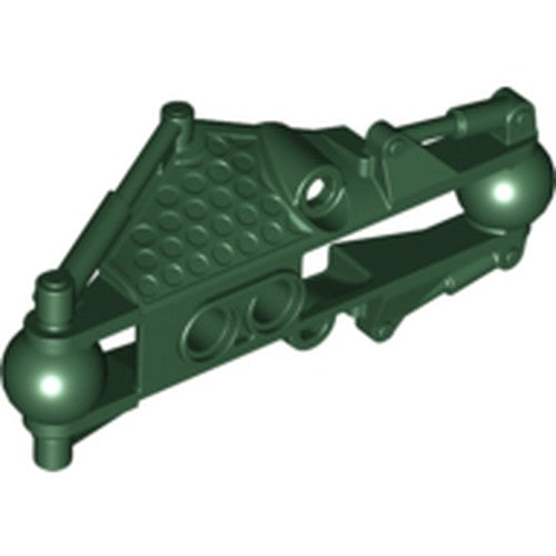 Dark green LEGO Bionicle Piraka arm section, part 53563, with textured top, two ball joints, and multiple holes.