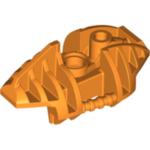 Orange LEGO Bionicle Piraka Leg Upper Section Cover, part 53566, with detailed texture, pin hole, and axle hole.
