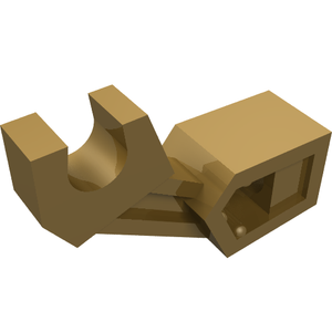 Tan LEGO 53989 mechanical arm with a curved clip on one end and a ball joint socket on the other.