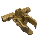 Gold LEGO Bionicle Zamor Sphere Launcher, featuring connection points, internal spheres, and a claw-like mechanism.