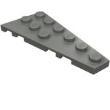 A grey LEGO 54383 Wedge Plate 6 x 3 Right, featuring studs, on a white background.