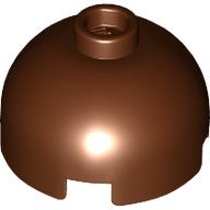 Brown LEGO Brick Round 2 x 2 Dome Top with a hollow stud, casting a bright reflection.