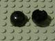 Two black LEGO 553a round 2x2 dome top bricks. One shows the smooth top, the other the hollow bottom, without an axle holder.