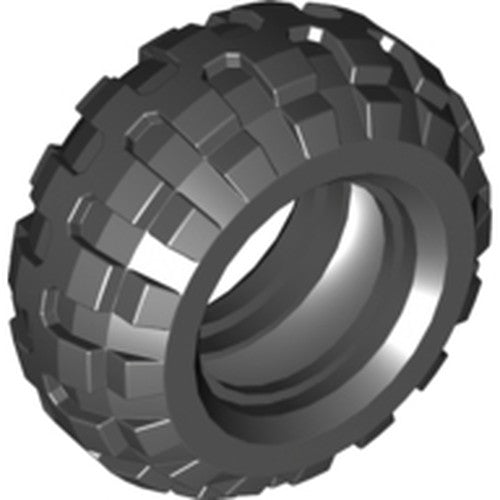 Dark grey LEGO tire 56 x 26 Balloon, part 55976, featuring a wide profile and prominent knobby off-road tread.