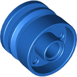 Blue LEGO wheel part 55981, 18mm D. x 14mm, with a pin hole, fake bolts, and shallow spokes.