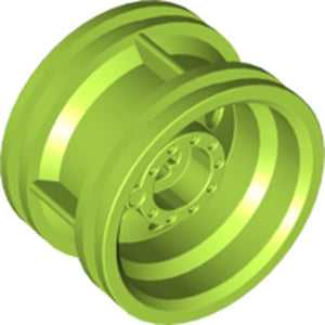 Lime green LEGO wheel, part 56145, 30.4mm D. x 20mm, with reinforced rim and no pin holes.