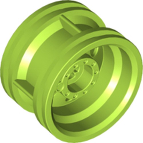 Lime green LEGO wheel, part 56145, 30.4mm D. x 20mm, with reinforced rim and no pin holes.