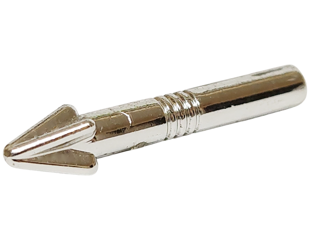 Shiny silver LEGO minifigure weapon harpoon with a pointed tip and grooves along the shaft.