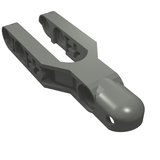 Grey LEGO Technic Steering Arm 6x2 with a rounded, chamfered tow ball socket and pin holes.