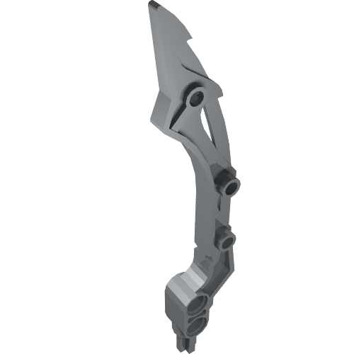 Gray LEGO Bionicle 57543 small blade weapon featuring a curved design and several pin connections.