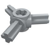 Light grey LEGO Technic 3-axle connector hub with a central hexagonal hole and three protruding axles.