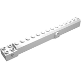 White LEGO 57779 crane arm, wide, with studs, a central pin hole, and a Technic axle hole at one end.