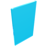 Translucent blue LEGO 1x4x6 window glass pane with two holes at the top, standing upright.