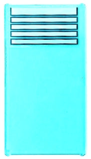 Cyan LEGO window glass piece 1x4x6 with white Venetian blinds pattern at the top.