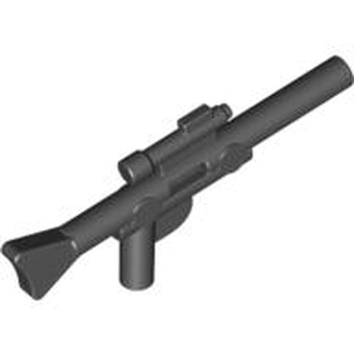 Dark gray LEGO minifigure long blaster gun, part 57899, with scope and flared stock.