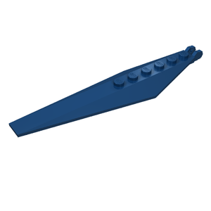 A dark blue LEGO Hinge Plate 3 x 12 with Angled Side Extensions and Tapered Ends, featuring five studs.