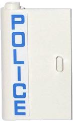 White LEGO 1x3x4 left door with blue vertical 'POLICE' text on the left side.