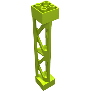 Lime green LEGO 58827 Support 2 x 2 x 10 Girder, Triangular Vertical with 3 posts and 2 sections.