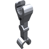 A silver LEGO mechanical arm, straight, with clips at 90 degrees at both ends.