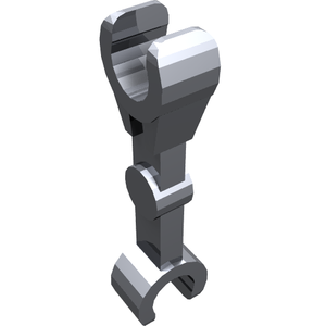 A silver LEGO mechanical arm, straight, with clips at 90 degrees at both ends.