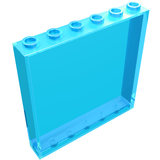 A transparent blue LEGO panel (part number 59349), 1x6x5, featuring hollow studs on top and corresponding tubes inside.