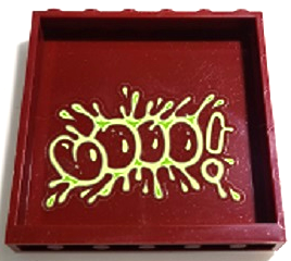 Dark red LEGO Panel 1x6x5 with a yellowish-green and lime slime 'BOOO!' sticker pattern, part 59349pb286, from set 70424.