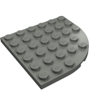 Gray LEGO Plate, Round Corner 6 x 6 (part 6003) with studs on top, angled view.