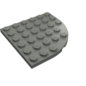 Gray LEGO Plate, Round Corner 6 x 6 (part 6003) with studs on top, angled view.