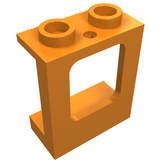 Orange LEGO 60032 Window 1x2x2 frame with 2 studs and a single hole on top, designed for glass.