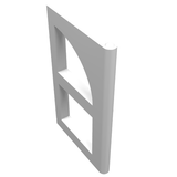 Light grey LEGO Pane for Window 2 x 6 x 6 FreeStyle, viewed at an angle, featuring a curved top and two cutouts.