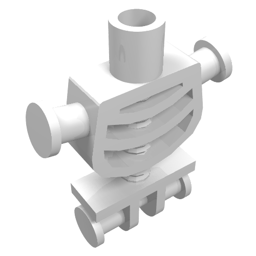 White LEGO Torso Skeleton part 60115, featuring a rounded rib cage, thick shoulder pins, and connection points.