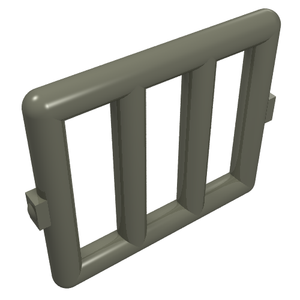 Grey LEGO 6016 Bar 1 x 4 x 3 Window Grille with three vertical bars and connection points.