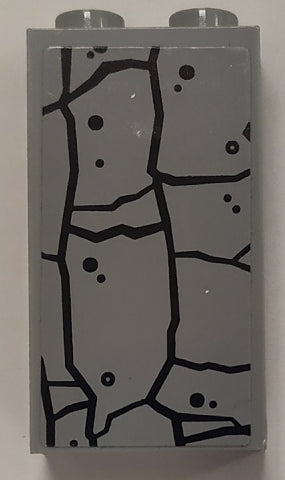 Gray LEGO Panel 1x2x3 with side supports and hollow studs, featuring a black cracked wall pattern.
