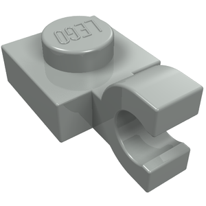 Light grey LEGO 1x1 plate with a horizontal U clip. The single stud has the LEGO logo embossed on top.
