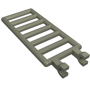 Light grey LEGO Bar 7 x 3 with 2 U Clips, commonly known as a ladder piece, shown from an angled view on a white background.