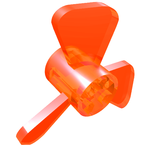 Translucent orange LEGO Propeller 3 Blade 3 Diameter 6041 with central axle hole.