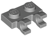 Dark gray LEGO 60470 Plate, Modified 1 x 2 with 2 U Clips, featuring two top studs and two U-shaped clips.