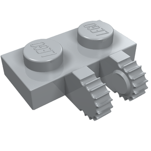 A light grey LEGO Hinge Plate 1 x 2 Locking with 2 Fingers on Side, part 60471, shown from an angled view.