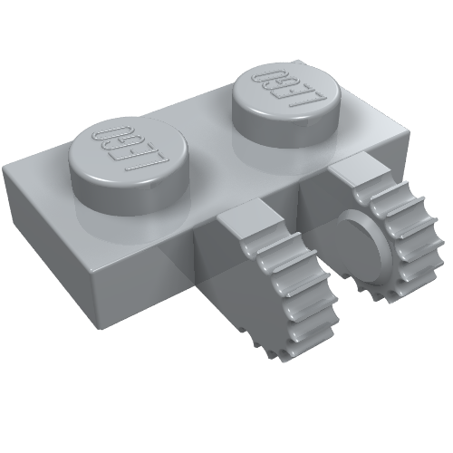 A light grey LEGO Hinge Plate 1 x 2 Locking with 2 Fingers on Side, part 60471, shown from an angled view.