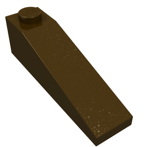 Brown LEGO Slope 18 4 x 1 brick (part 60477) with one stud on top, showing minor surface imperfections.