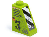 Lime green LEGO slope 2x1x2 brick with side vents, a worn number '3', and front black and white danger stripes.