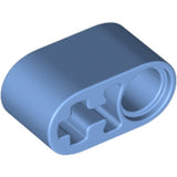 Blue LEGO Technic Liftarm Thick 1 x 2 - Axle Hole (part 60483) on a white background, viewed from an angle.