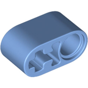 Blue LEGO Technic Liftarm Thick 1 x 2 - Axle Hole (part 60483) on a white background, viewed from an angle.