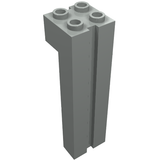 A single gray LEGO Brick, Modified 2 x 2 x 6 with Channel, standing upright, showing its studs and side channel.