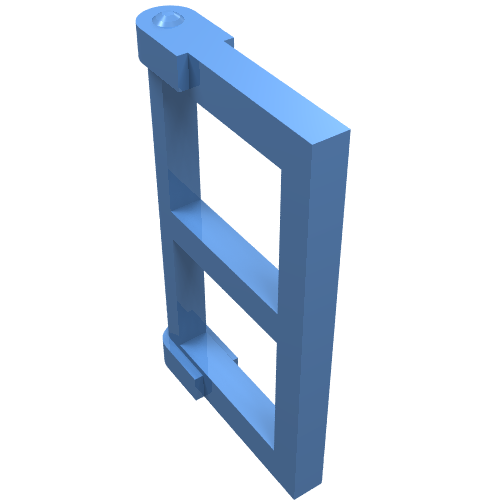 Light blue LEGO 60608 Pane for Window 1 x 2 x 3 with Thick Corner Tabs, showing two openings and a top pin.
