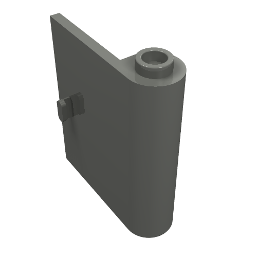 Gray LEGO 60657 Door 1 x 3 x 3 Right. Features a flat panel, a rounded hinge barrel on top, and a small clip detail.