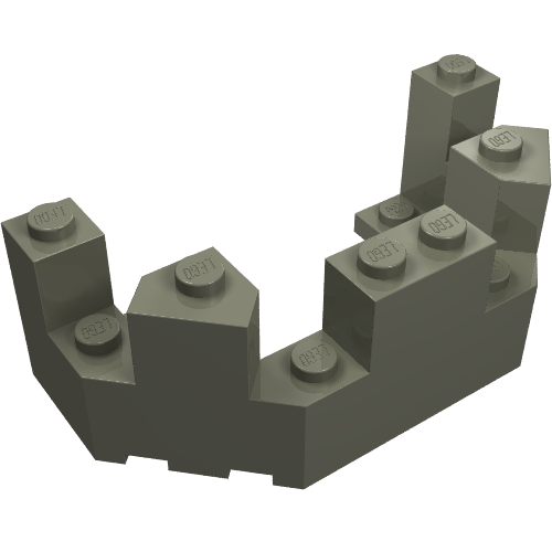 Grey LEGO 6066 Castle Turret Top brick, U-shaped with battlements and studs.