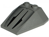 Grey LEGO Wedge 4x4 Triple part with a black flared lines pattern printed on its sloped surface.