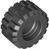 Dark gray LEGO 60700 tire, 21mm D. x 12mm, with offset small wide tread and raised groove, viewed at an angle.